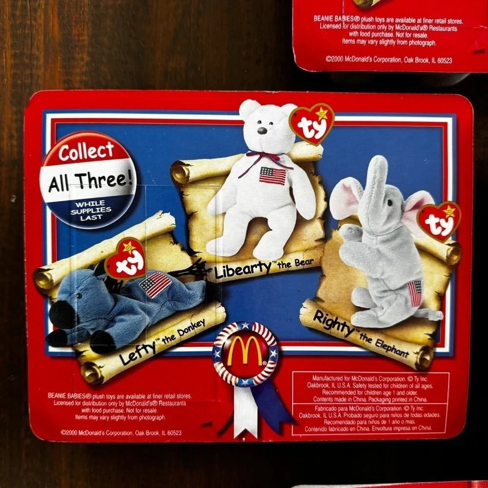 Mcdonalds TY Beanie Babies American Trio set Righty, Lefty & Libearty Sealed!